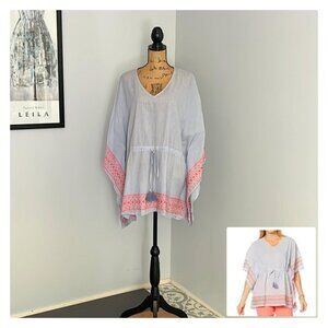 DG2 by Diane Gilman Women's Top Striped Embroidered Kimono Sz XL/1X
